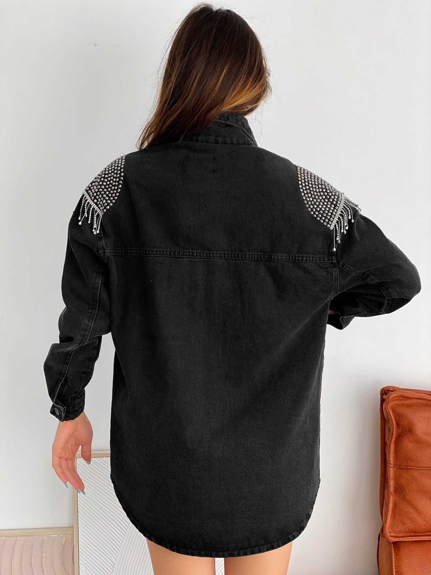Beaded Shoulders Denim Shirt