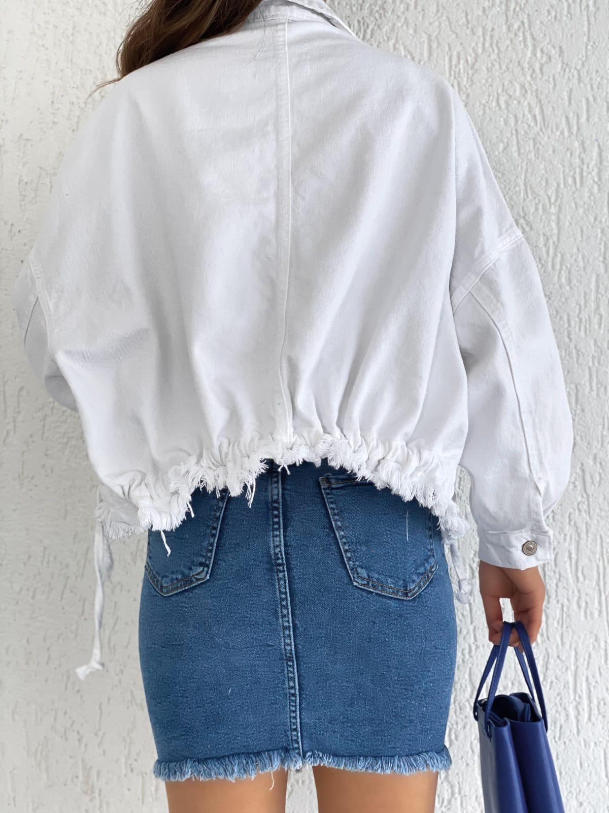 Ruched Back Drawstring Denim Jacket