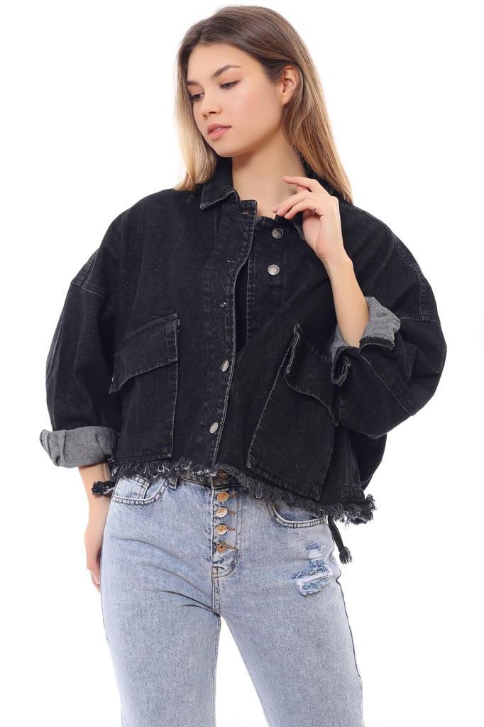 Ruched Back Drawstring Denim Jacket