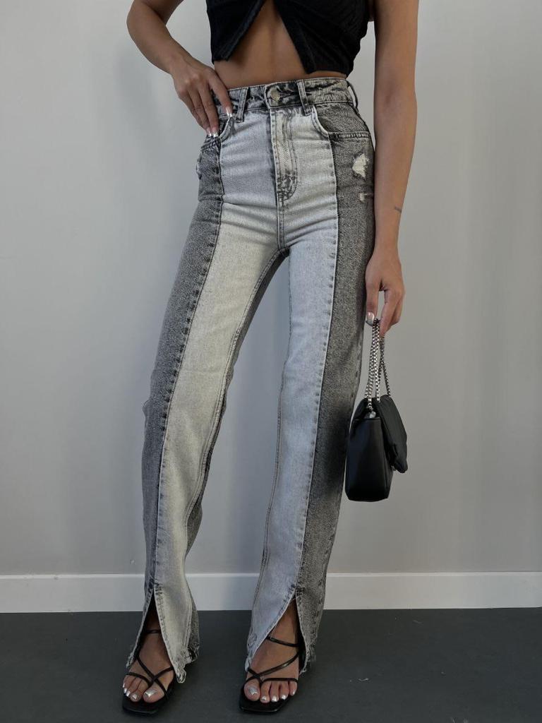 Two-Tone Front Slit Jeans