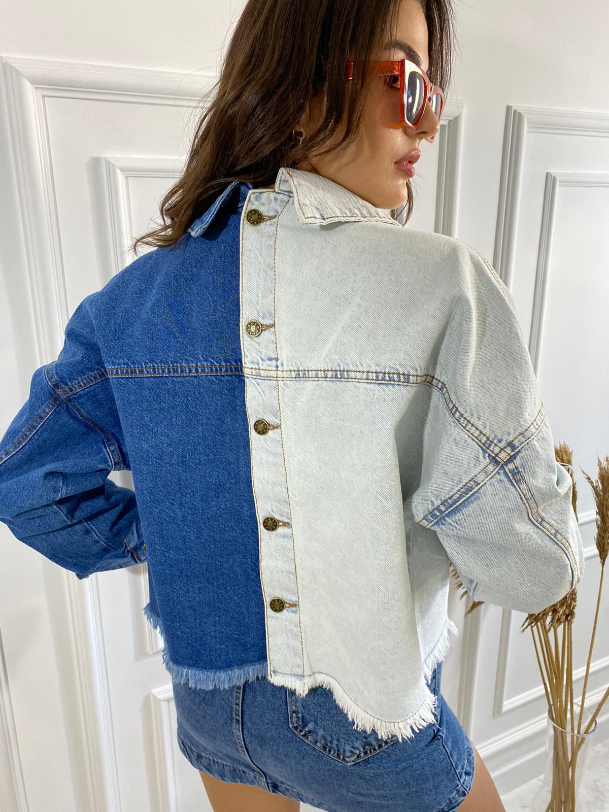 Stylish Two Tone Buttoned Back Denim Jacket for Versatile Fashion