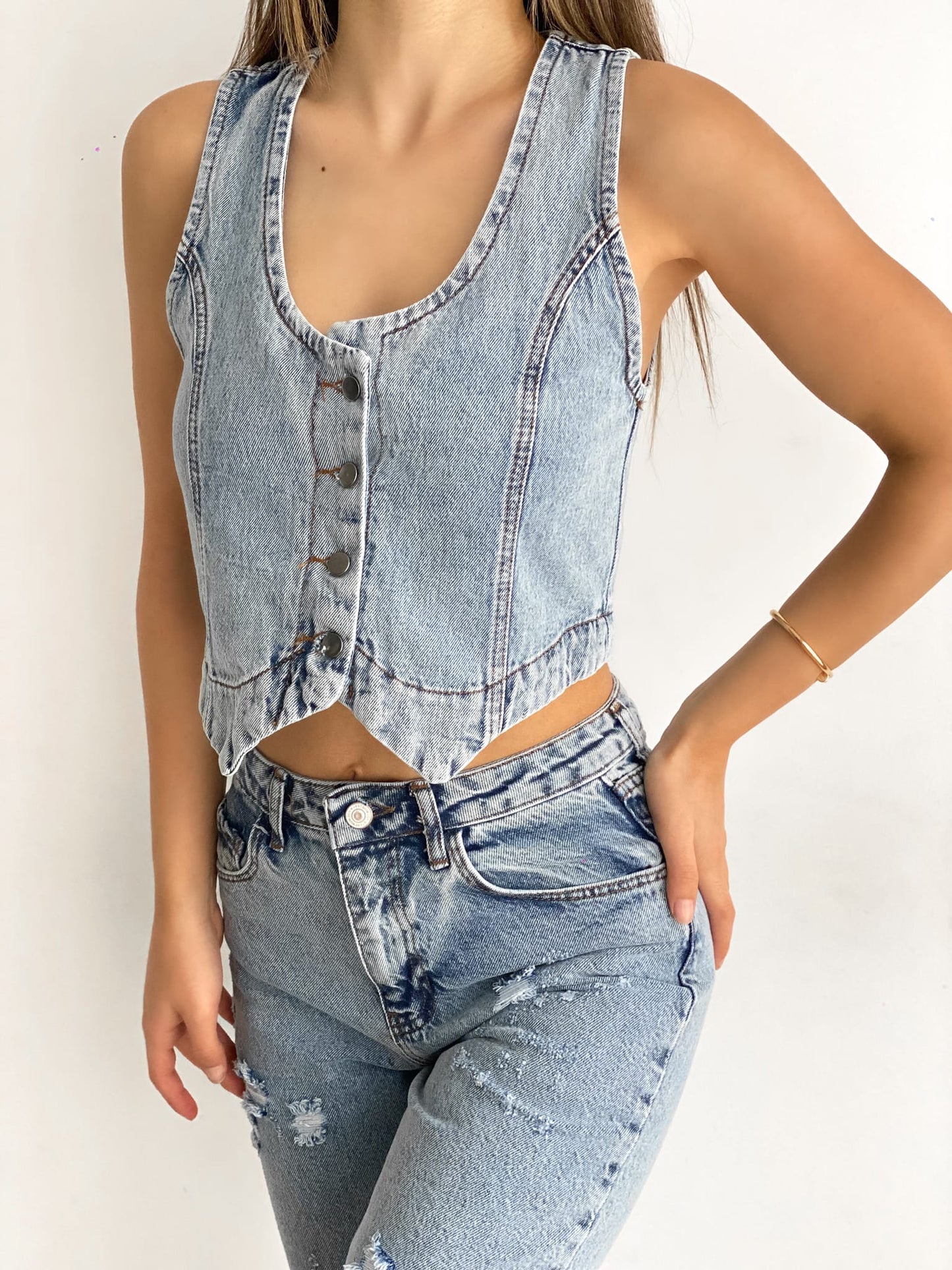 Light Wash Denim Vest - Effortless Style for Every Occasion | Shop Now