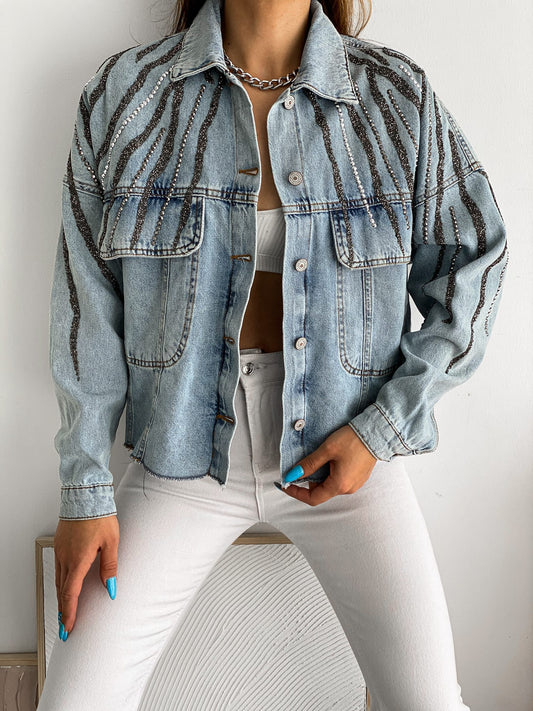 Shine in Style with our Jean Jacket with Sequins - Sparkling Denim Fashion